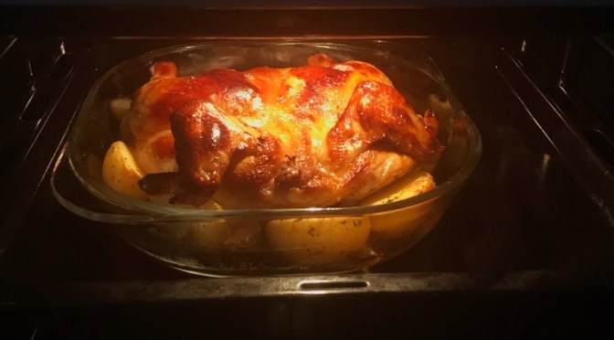 Oven Roasted Crispy Whole Chicken With Potatoes